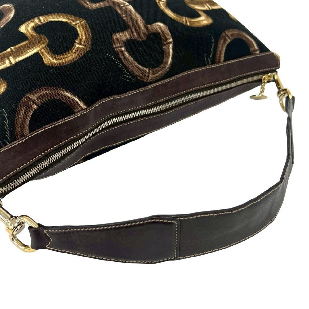 GUCCI Horsebit canvas leather shoulder bag handbag tote black - Picture 6 of 10